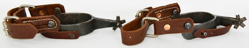 Antique Western Cowboy Bull Riding Spurs: Antique Western Cowboy Bull Riding Spurs; Hand Forged; Marked BB Bob Blackwood They each measure approx. 3 inches wide a very nice pair of Antique Spurs perfect for anyone's collection