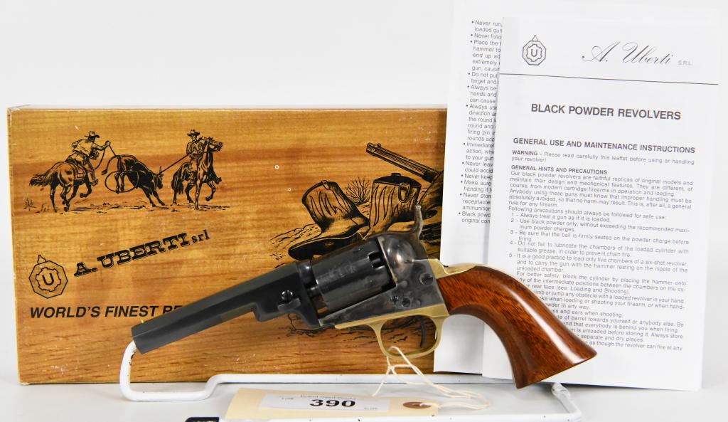 Uberti 1849 Wells Fargo Black Powder Revolver .31: Up Next We Have a Brand New Unfired Uberti 1849 Wells Fargo Black Powder Revolver Chambered in .31 Caliber, 4" Barrel, Steel Frame, Blued, In The Original Factory Box With Paperwork. n 1848 Colt produ