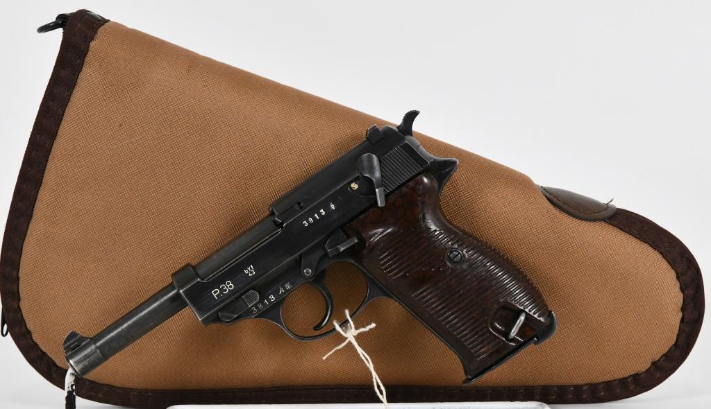 World War II P38 Mauser BYF 43 Code: Up Next We Have a Beautiful WW II Mauser P38 Semi-Automatic Pistol Date Code 'byf/43' In Excellent Condition, Slide has standard "byf/43" markings and there are "Eagle/135" proofs. The visible "l" blo