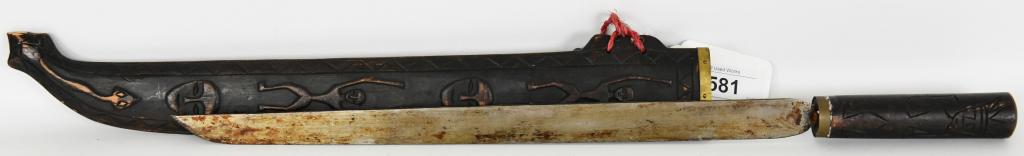 Antique Vietnamese Sword With wood Scabbard: Antique Believed to be a Vietnamese Sword With wood Scabbard Blade Measures 17" Long Please See Pictures For More Details