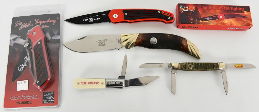 Lot Of 5 New Folding Knifes: Lot Of 5 New Folding Knifes , This Lot Includes Legendary Folder NIP, Frost Cutlery American Fire Fighter Knife NEW , & 3 Various Knifes