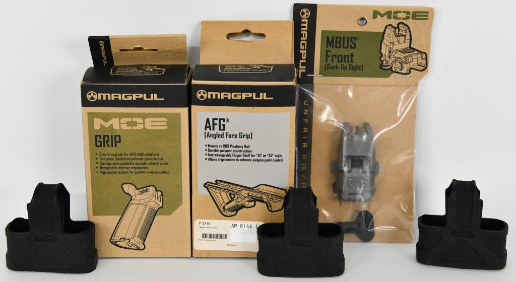 Lot Of Magpul AR-15 Accessories: Lot Of Magpul AR-15 Accessories This Lot Includes Magpul AFG1 AR-15 Angled Foregrip Polymer Green MAG411-ODG Magpul MOE AR-15 Ergonomic Anti-Slip Pistol Grip, OD Green, Magpul MBUS Front Flip Sight Ge