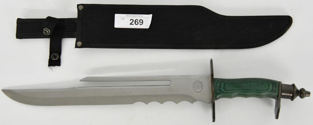 Splitfork Bowie Greenwd 20 1/2" by Chipaway Cutler: Splitfork Bowie Greenwd 20 1/2" Chipaway Cutlery Fixed Blade Knife, CW-169GPW comes with Heavy duty belt sheath. Comes great design, Nickel plated guard and hilt, stainless steel blade, and green Paka