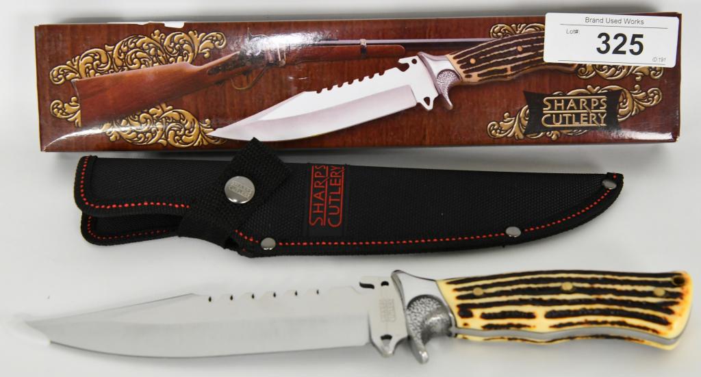 Frost Sharps Cutlery Bowie Fixed Blade Knife NEW: Frost SHP017 Sharps Cutlery Bowie Fixed Stainless Clip Point Blade Knife with Brown Jigged Pom Handle Frost Cutlery & Knives - Sharps Cutlery Bowie Fixed Stainless Clip Point Blade Knife with Brown Ji