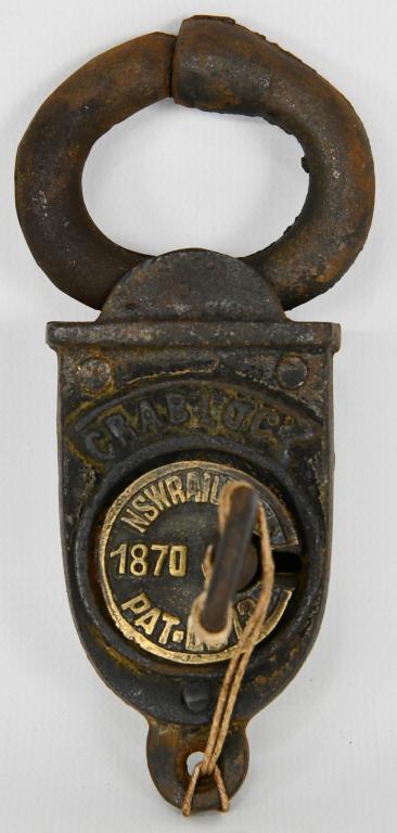 Antique Crab Lock & Key Solid Brass: Antique Crab Lock & Key Solid Brass Has NSW Rail Way 1870 Pat-0873 In Working Condition