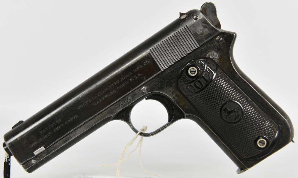 Early Colt Model 1903 Pocket Hammer .38 Rimless: Up Next We Have a Early Colt Model 1903 Pocket Hammer Semi Auto Pistol Chambered in .38 Rimless, Serial #16984 Dates to the First Year of Production in 1903! Comes With Original Magazine and Perfect G