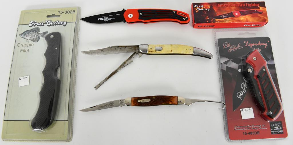 Lot Of 4 Frost Cutlery & Misc Knifes: Frost Cutlery Legendary Folder Knife, Frost Cutlery Germ Made Stianless Steel Folding Knife & Smith & Wesson Folding Knife Frost Cutlery Crappie Filets New