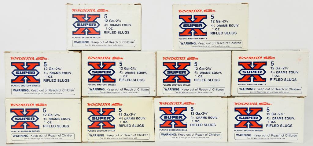 50 Rounds of Winchester Super-X 12 Ga Slugs: 50 Rounds of Winchester Super-X 12 Ga Rifled Slugs 2 3/4" 1 Oz Plastic Shotshells , Western, Olin