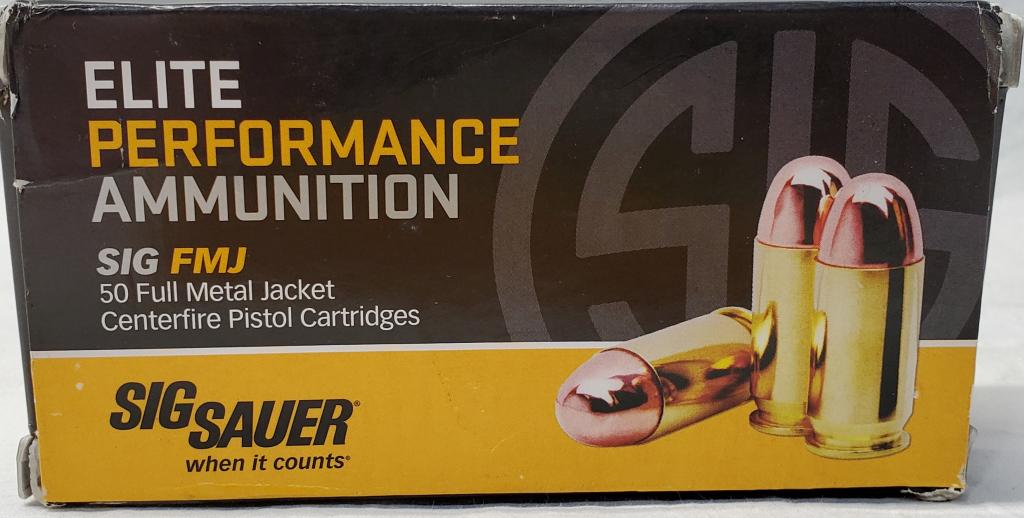 50 Rounds Of Sig Sauer .38 Super + P Ammunition: 125 Grain jacketed Hollow Point Manufactured to SIG SAUER exacting standards Durable copper jacketed bullets stay with the lead at impact Solid brass cartridges Dependable primers combined with clean-