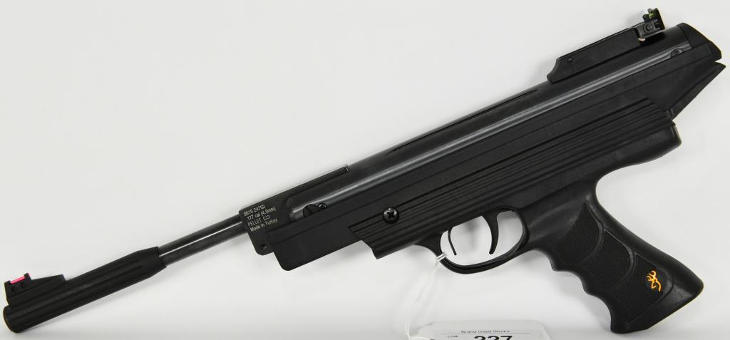 Browning 800 Express .177 Cal C02 Pellet Pistol: Browning 800 Express is a high velocity air pistol with a newly improved internal safety and cocking mechanism. The Express features an anti-recoil system, fiber optic sights, ergonomic ambidextrous g