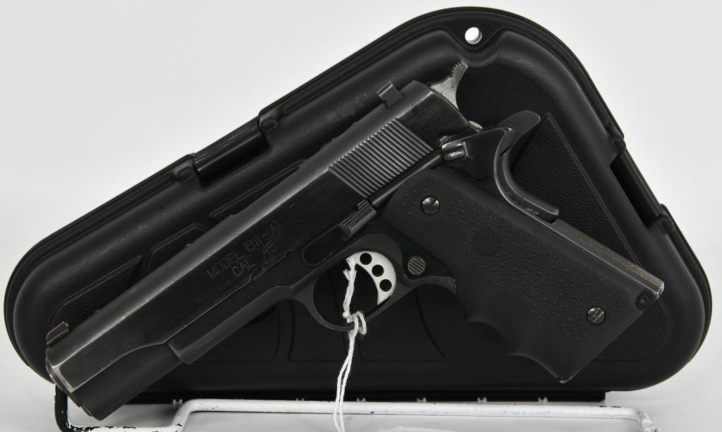 Springfield Armory NM 1911-A1 Semi Auto .45 ACP: Up Next is a Springfield Armory NM 1911-A1 Semi Auto Pistol Chambered in .45 ACP, Barrel Marked KART 45 NM, Serial # NM49748, Made in Geneseo, IL. Stipled Frame and Wrapped in Hogue Grips, Comes With