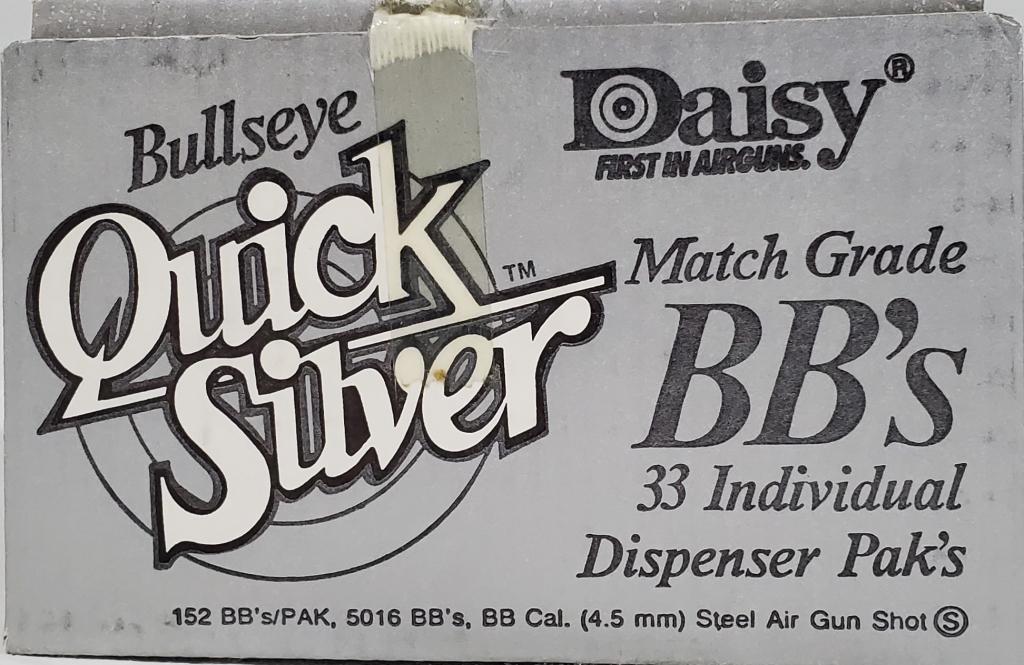 - no description -: Quick Silver Bullseye Match Grade BBS NIB 33 Individual Dispenser Packs 4.5mm Steel Air Gun Shot BBS New In Box Zinc Plated