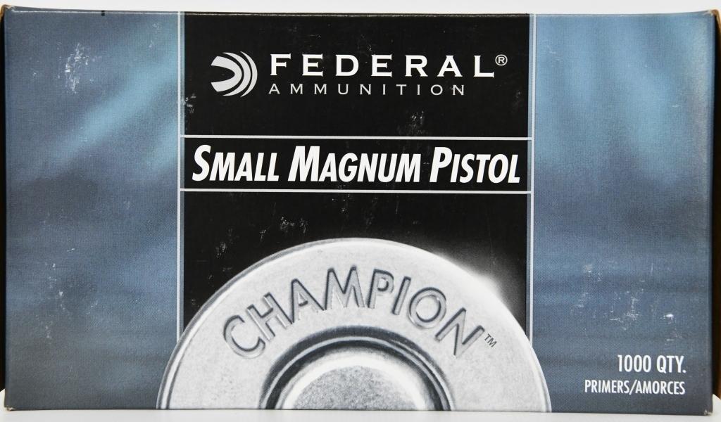 1000 Federal Premium CF Primers Sm Mag Pistol: Federal Premium Champion Centerfire Primers Small Magnum Pistol primers No 200 with 1000 quantity Federal Premium Champion Centerfire Primers come in a 1,000-piece box and are widely regarded as some 