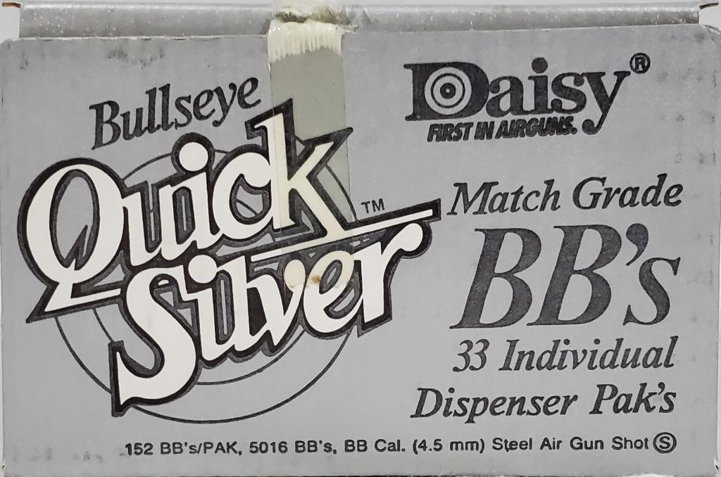 Quick Silver Bullseye Match Grade BBS NIB: 33 Individual Dispenser Packs 4.5mm Steel Air Gun Shot BBS New In Box Zinc Plated