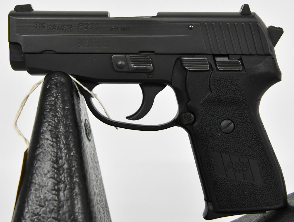 Sig Sauer P239 Stainless Semi Auto Pistol .357 SIG: Here we have a Sig Sauer P239 Stainless Semi Auto Pistol Chambered in .357 SIG, It Comes with 1 single stack 7 Round magazine. In Excellent pre-owned condition. More from the internet below: The SIG S