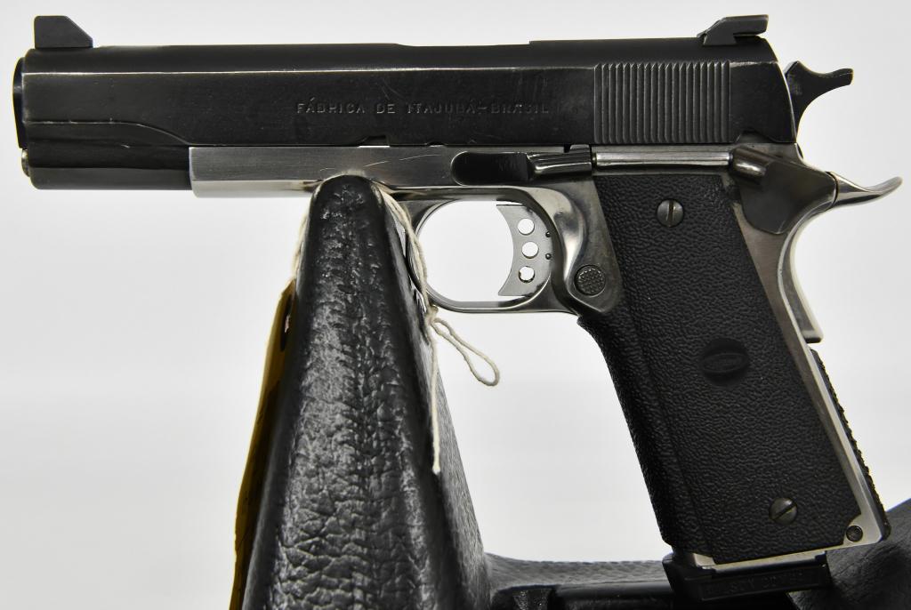 Fabrica De Itajuba Imbel 1911 Clone .45 ACP: Up Next We Have a 1911 Build with a Fabrica De Itajuba- Brasil Marked Slide with Crest and mated to a Essex Arms Stainless Steel Frame, Stipling on rear grip, Wilson Combat Magazine, Chambered in .45 