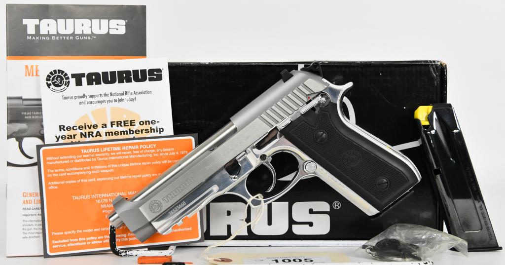 Brand New Taurus Model PT-92 AFS-D 9mm: Up Next We Have a Brand New Taurus Model 92 9mm Luger Semi Auto Pistol, 5" Barrel, 17 Round Magazine, Integrated Front Sight/Drift Adjustable Rear Sight, Accessory Rail, Matte Stainless Steel Finish. 