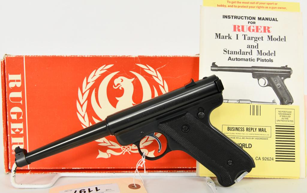 Pristine Ruger RST-6 Mark I Semi Auto Pistol .22: Up Next is a Pristine Ruger RST-6 Mark I semi-auto pistol in 22 LR caliber with a 6" tapered barrel having a bright, excellent bore. This pistol has serial #16-19012 and was manufactured in 1980. The 