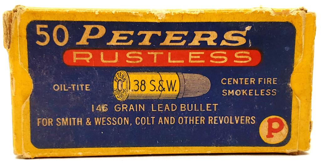 35 Rounds Of Peters Rustless .38 S&W Ammunition: Oil-Tite , Center Fire, 145 Grain, Lead Bullet , In Original Box For Smith & Wesson , Colt & Other Revolvers