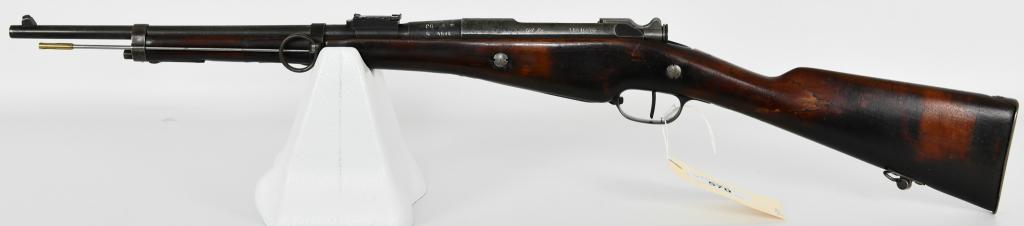 French St. Etienne Model 1892 Carbine 8MM Lebel: Here We Have a Original French Mannlicher Berthier Mle 1892 Saddle-Ring Carbine by Saint-Étienne - dated 1896 In Original Condition with a Cracked Stock that has been Repaired. It Has a Serial Matchi