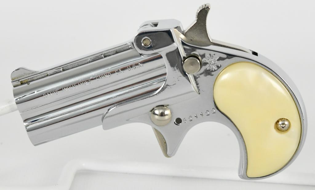 Davis Industries D-22 Derringer Pocket Pistol .22: Up Next is a Davis Industries D-22 Derringer Pocket Pistol in Excellent pre-owned condition. It is a double barrel over and under derringer chambered in .22 LR. It has a 2 3/8" Barrels and Whit Plasti