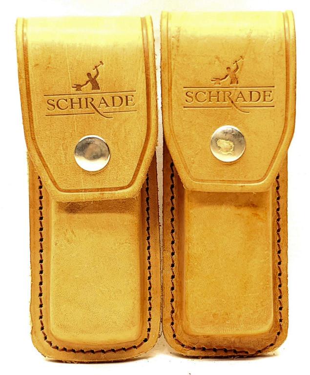 Lot of 2 Schrade Multi Tool Leather Holsters: Both Appear In Excellent Condition, Tan Leather Color , Also Has Back Loop For Belt