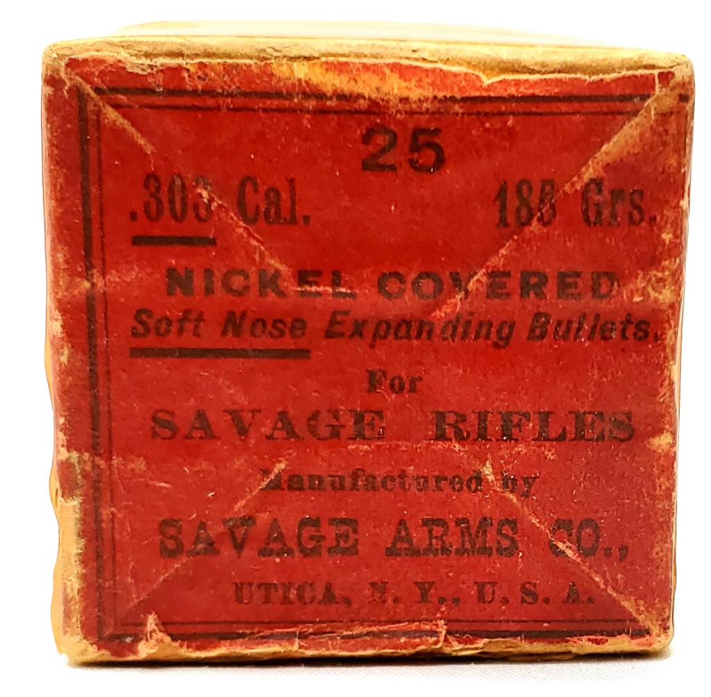 25 Count Of .303 Caliber Savage Arms Bullet Tips: For Reloading 185 Grain, For Savage Rifles In Original Vintage Box Soft Nose Nickel Covered Bullet Tips