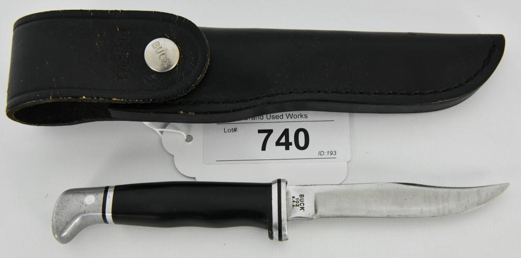 102 Woodsman Buck Fixed Blade Knife w/Sheath: This Woodsman model has a cocobolo wood handle and a clip point blade. The Buck 102 Woodsman offers a rugged design with a 4" stainless steel blade. It has a highly durable black Phenolic composition 