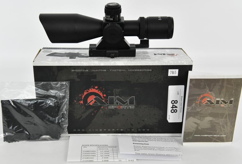 AIM Sports 3-9X40 Dual Illuminated Scope with: AIM Sports 3-9x40 Dual Illuminated Scope with Cut Sunshade/BDC/QRM comes in super nice pre owned condition with the original box and paperwork- AIM® Sports 3-9x40 Dual Illuminated Scope lets you get 