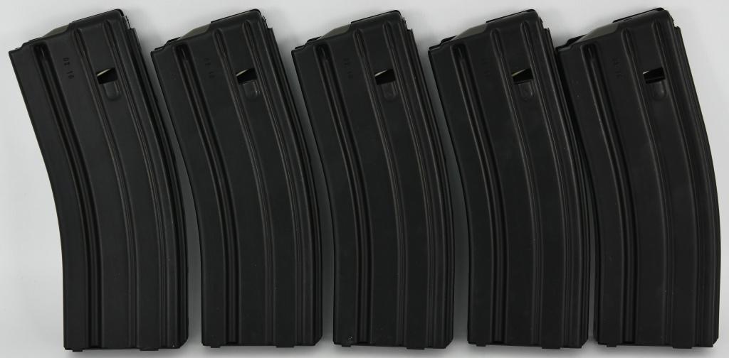 Lot of 5 PSA AR-15 Metal Mags 30 rd 5.56: Lot contains lot of 5 Palmetto State Armory AR-15 30 Round Magazines for the 5.56 Caliber. Aluminum, 6061 – T0 Body. Resistance welded to US Military Specifications Aluminum Magazine Body is Heat Tr