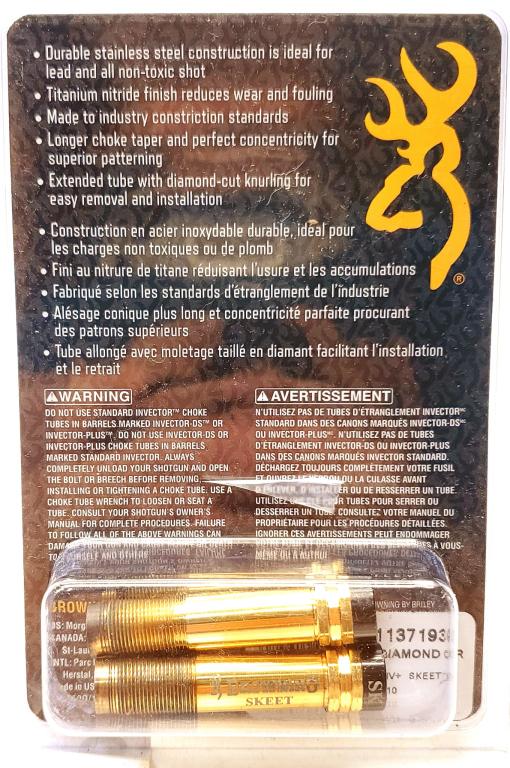 Lot of 2 Browning Diamond Grade .410 Bore Choke: Tubes Improved Cylinder .010 Constriction Browning Diamond Grade extended choke tubes produce tighter patterns than Browning Invector Plus choke tubes. Specifications and Features: Longer choke taper