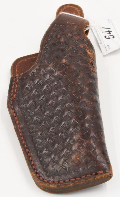 Don Hume #9 H700 Leather Holster: Don Hume #9 H700 Leather Holster, 4" Barrel Length , Brown Leather Color With A Wicker Style Design , Right Handed