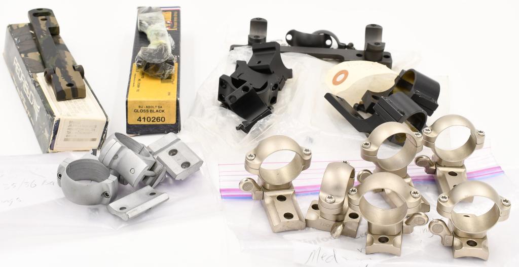 Large Lot of Various Scope Rings & Bases: Large Lot of Various Scope Rings & Bases , 1 Is A Burris Supreme Universal Base SU-Abolt SA Gloss Black, 3 Sets Are Leupold 1" Rings & Also Includes Bases, 1 Set Is Weaver 35/36 Scope Rings & Bases ,