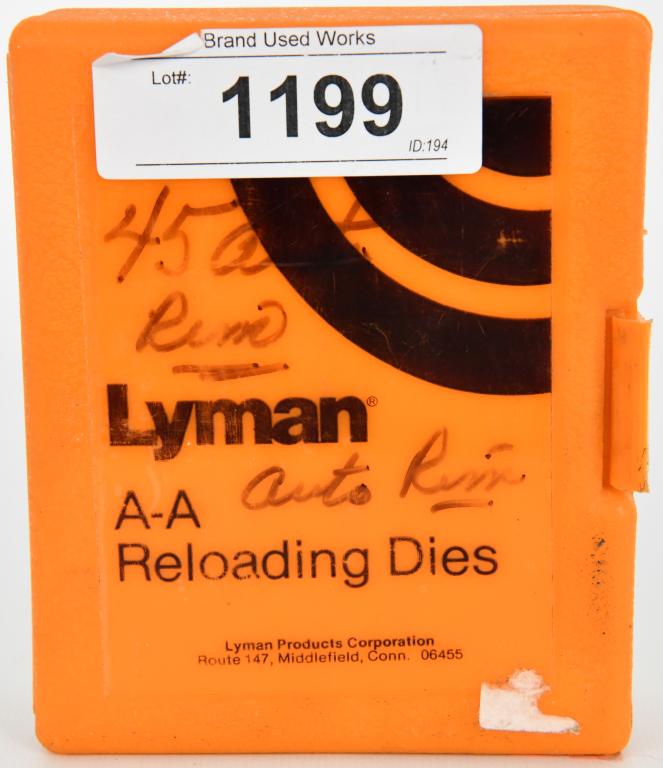 3 Lyman Reloading Dies For .45 ACP: 3 Lyman Reloading Dies For .45 ACP , 2 Are Marked Full Length , 1 Is Lyman EXP M1 Marked , & Also Includes Plastic Storage Container