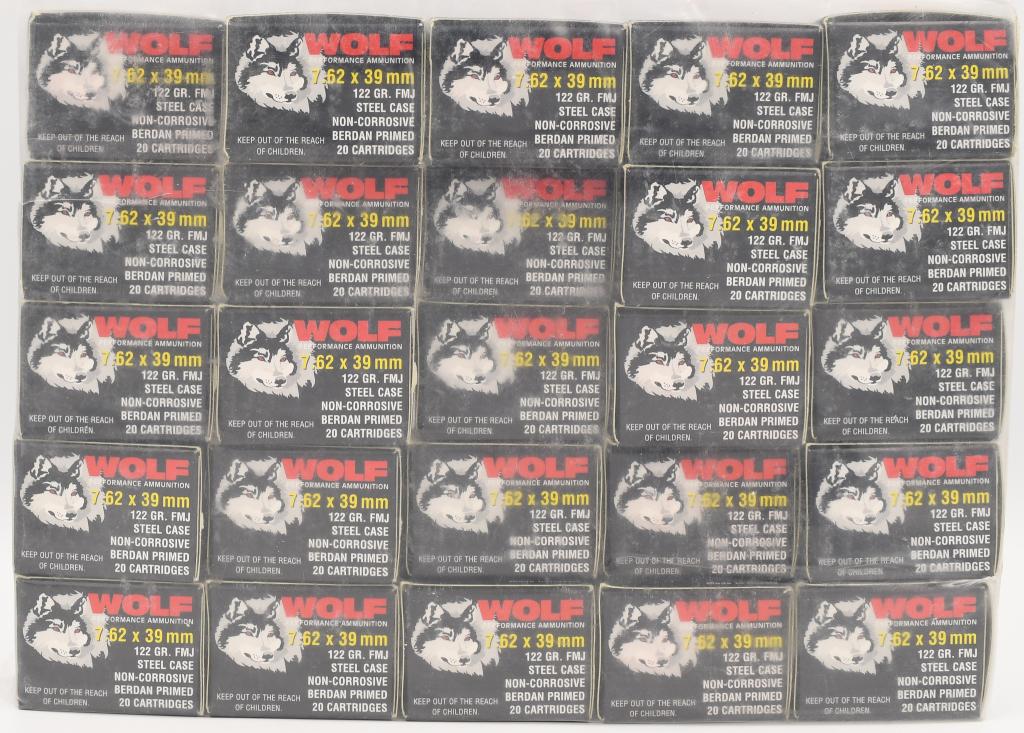500 Rounds Of Wolf 7.62x39mm Ammunition: 500 Rounds Of Wolf 7.62x39mm Ammunition 122 Grain Full Metal Jacket Steel Case Non Corrosive Berdan Primed Ammunition In Sealed Pack