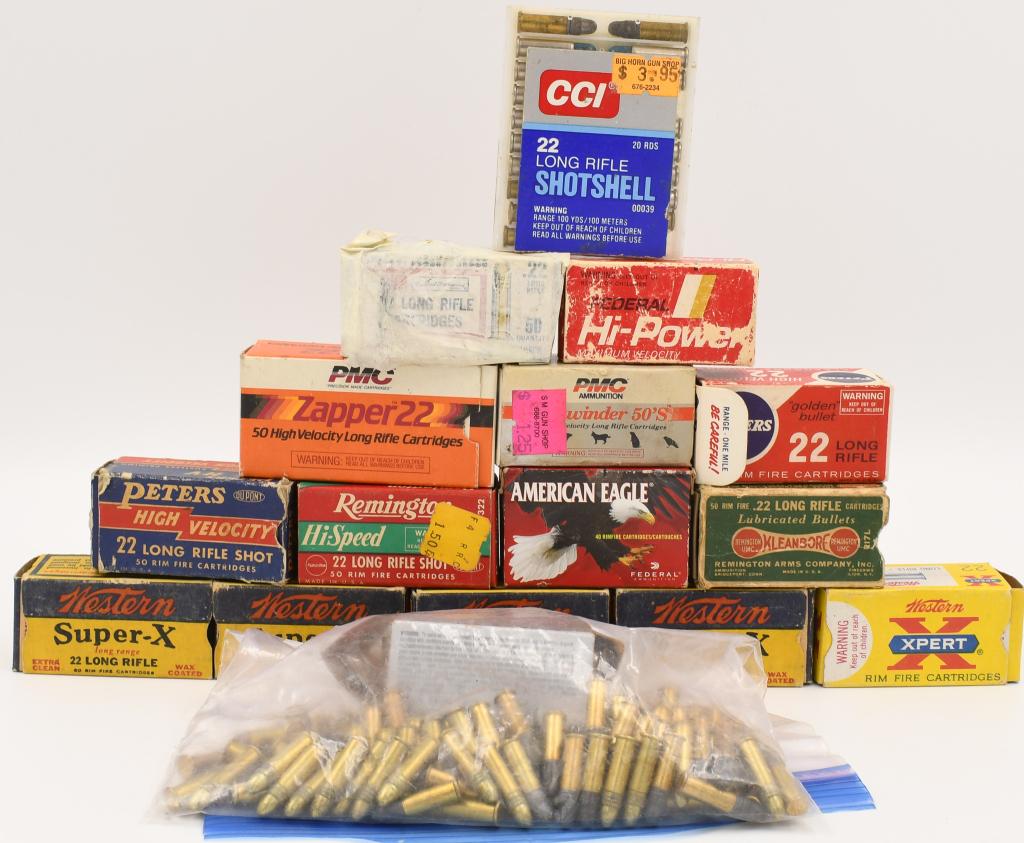 .22 rds approx 4 pounds 14 oz various MFG: great 22 lot, various MFG, vintage boxes and more: rather then count each round It got weighed in, you can have the fun of guessing approx how many rounds come from just under 5 pounds; There is the v