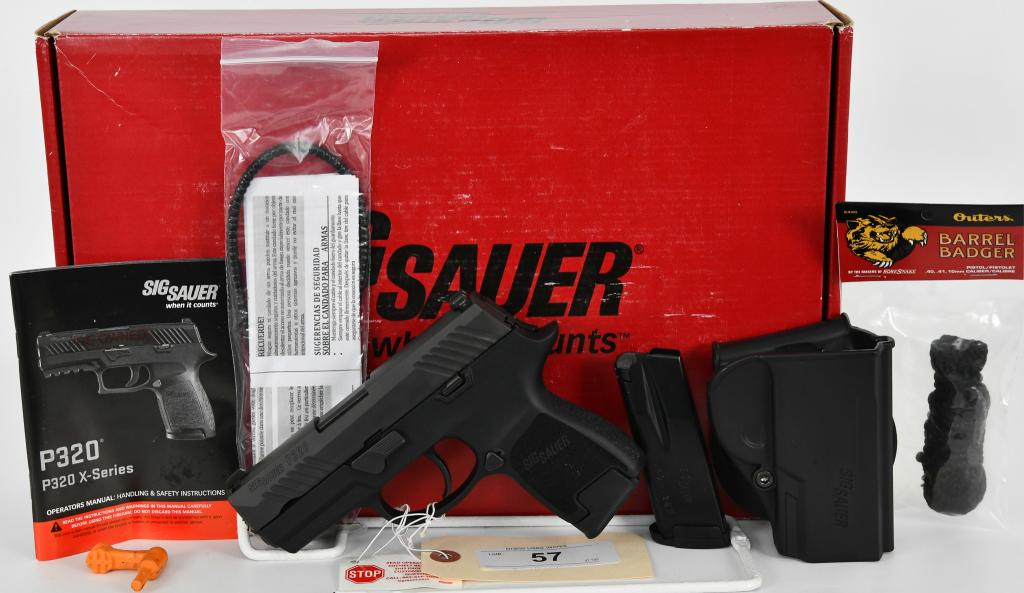NEW Sig Sauer P320 SubCompact Semi Auto Pistol .40: Up Next we have a Factory Certified Sig Sauer P320 Sub Compact Semi Auto Pistol Chambered in .40 S&W and Comes in the Factory Box with 2 Magazines, Holster, Lock, Paperwork, And a Outers Barrel Badger