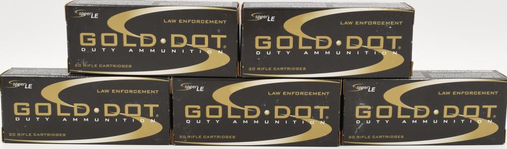 100 rds .30 Carbine Gold Dot Duty Ammo: Lot contains 5 boxes (20rds ea bx) Speer LE Gold Dot Duty Ammunition (Law Enforcement) 30 Carbine 110 Gr GDSP
