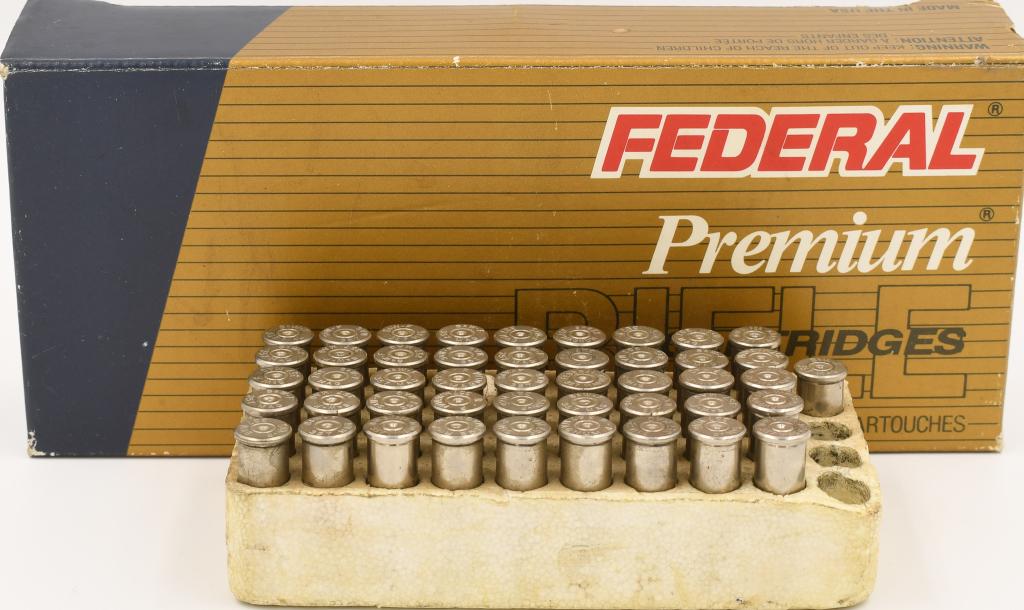 20 Brass casings 338 Federal caliber: and 46 steel casings for .357 mag- lot contains casings only no live rounds, calling all reloaders here is more supplies for your bidding pleasure!