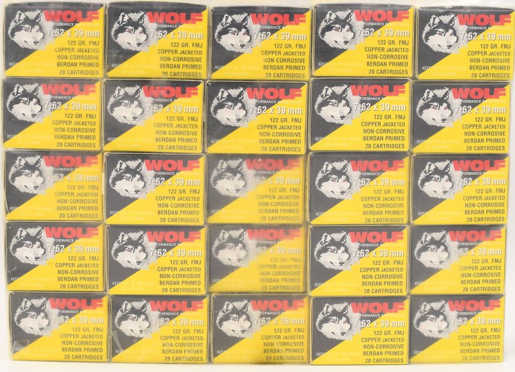 500 Rounds Of Wolf 7.62x39mm Ammunition: 500 Rounds Of Wolf 7.62x39mm Ammunition 122 Grain Full Metal Jacket Copper Jacketed Non Corrosive Berdan Primed Ammunition In Sealed Pack