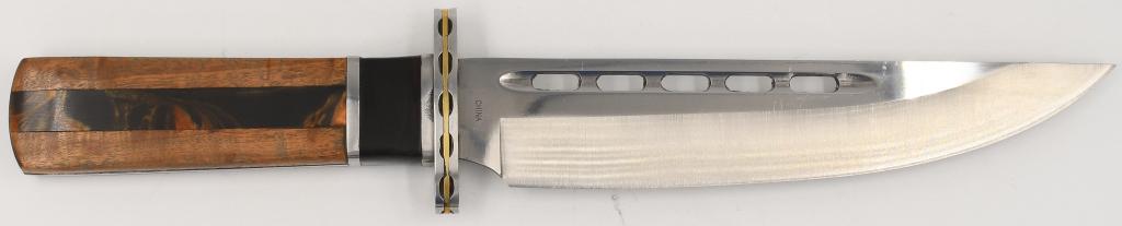 Frost Cutlery Sharps Cutlery Hunter Dagger: w/sheath; 3cr13 Stainless Steel Blade Wood/celluloid Handle- Features: 3 Cr13 Stainless Steel Blade. Blood Groove with Drain Holes. Wood/celluloid Handle. File worked Stainless Steel and Brass Guard. 