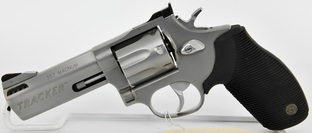 Taurus Tracker 627 DA Revolver .357 Magnum 4": Up Next We Have a Taurus Tracker 627 Double Action Revolver Chambered in .357 Magnum, 4" Ported Barrel, 7 Round Cylinder, Fixed Front Sight/Adj Rear Sight, Ribber Grip, Matte Stainless Steel Finish, O