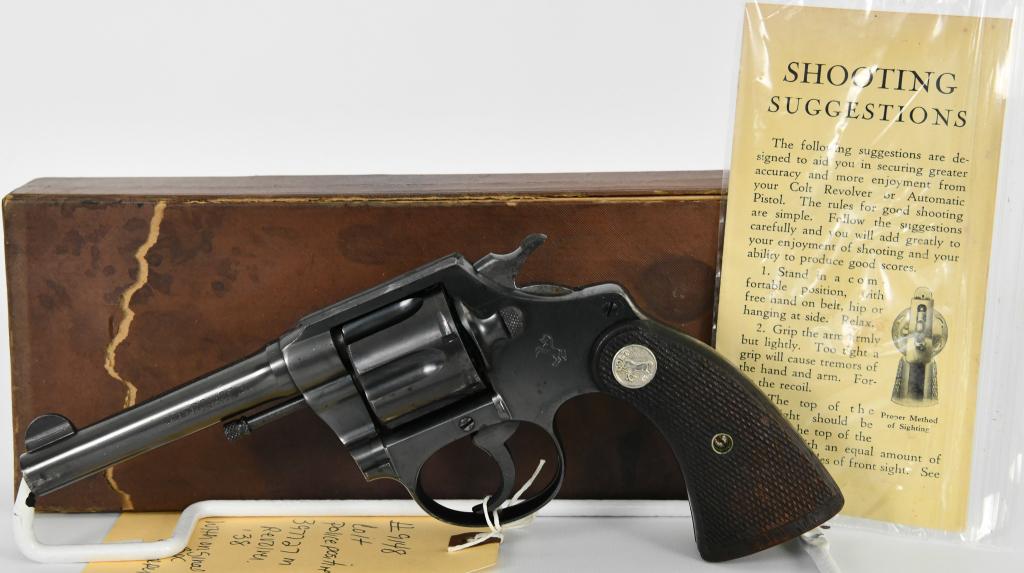 Colt Police Positive Revolver .38 New Police: Up Next We Have a Colt Police Positive Revolver Chambered in .38 New Police, Not .38 Special, 4" Barrel, Original Wood Grips With Rampant Colt Medallions, Serial # 397727 Dates to 1941, Comes in a Non