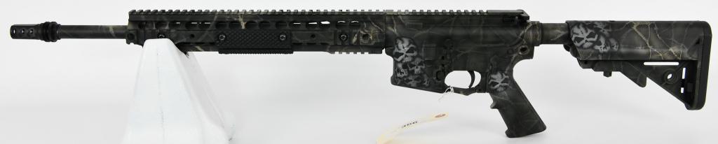 Knights Armament SR-15 E3 Carbine Semi Auto Rifle: Wow! Up Next We Have a Knights Armament SR-15 E3 Carbine Semi Auto Stoner Rifle in a Wicked Skull and Camo Hydrodip Print, Equiped With a Supressor Ready Threaded Flash Hider, Adjustible Stock and Qua