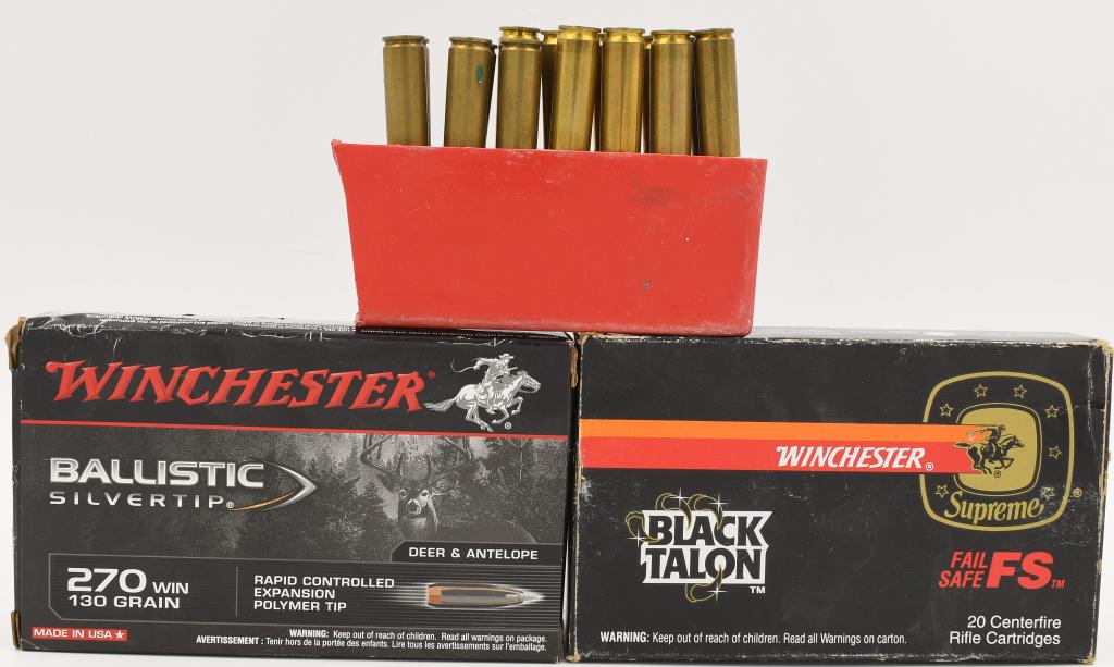 46 Rounds Of .270 Win Ammunition: 46 Rounds Of .270 Win Ammunition, 20 Round Are Winchester Ballistic Silver Tip 130 Grain Rapid Controlled Expansion Polymer Tip Deer & Antelope Ammunition & 26 Rounds Are Various Headstamp Ammunition