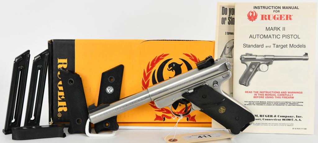 Ruger Mark II Semi Auto Target Pistol .22 LR: Up Next We Have a Very Clean Ruger Mark II Semi Auto Target Pistol Chambered in .22 LR, It Comes With Three Magazines, 6 1/2" Bull Barrel, Stainless Steel, Target Sights, Original Grips and Currently
