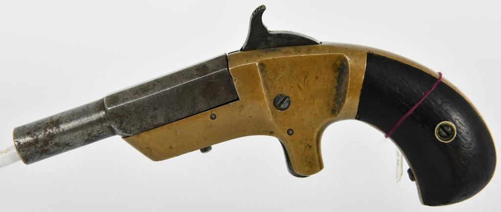 1865 C. Cowles & Son Single Shot Derringer .30 RF: Up Next We Have a 19th Century C. Cowles & Son Single Shot Derringer Chambered For .30 Rimfire, Spur Trigger, 2 5/8" Swing out Barrel, Serial # 1528 Dates to 1865, Brass Frame, and in Great Functionin