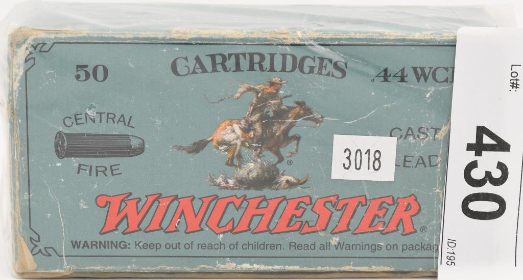 50 Rounds Of Winchester .44 WCF Ammunition: 50 Rounds Of Winchester .44 WCF Ammunition Central Fire Cast Lead 225 Grain .44-40 Ammunition In Original Collectors Box , Cowboy Action Loads Flat Nose Tips