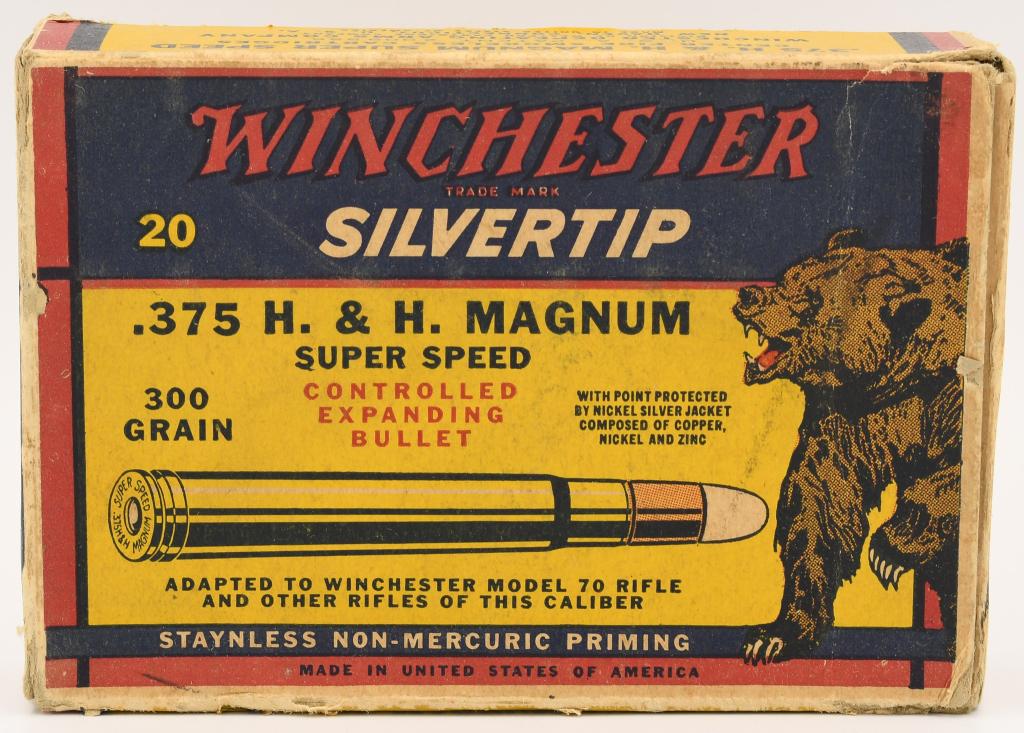 20 Rounds Of Winchester .375 H&H Magnum Ammo: 20 Rounds Of Winchester .375 H&H Magnum Ammo Silver Tip Super Speed Controlled Expanding Bullet 300 Grain In Original Box