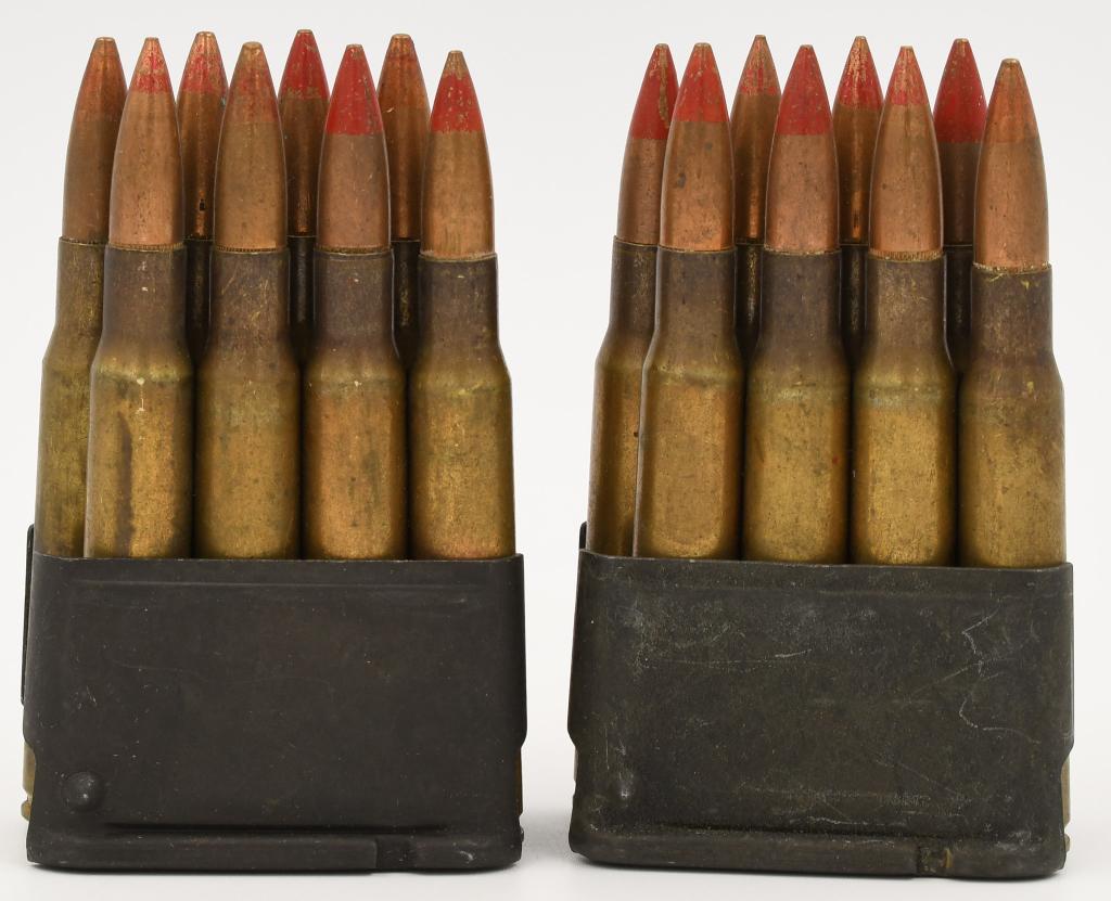 16 Rounds 30-06 Tracer Rounds On M1 Grand Clips: 16 Rounds 30-06 Tracer Rounds On M1 Grand Clips, Red Tip Tracer Ammunition Comes With 2 M1 Grand Stripper Clips